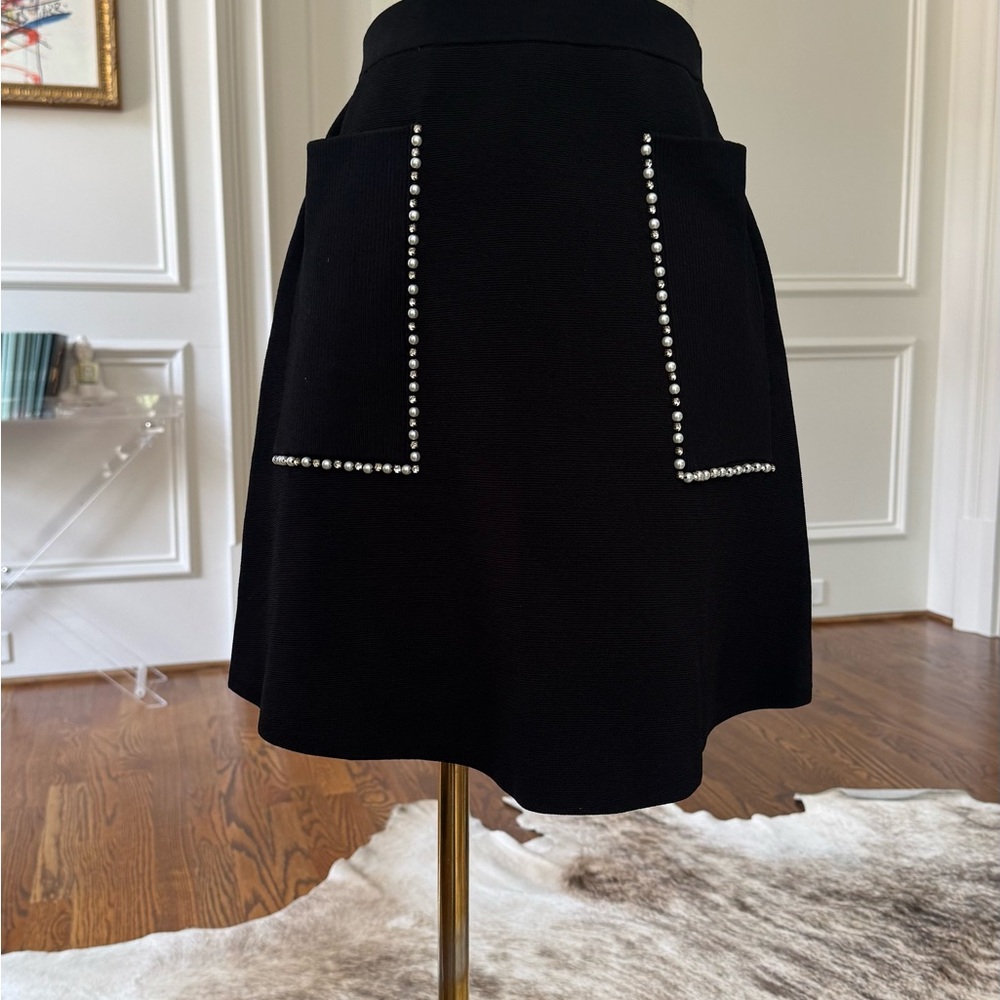 Sandro Black Mini Skirt with Pearl Accents